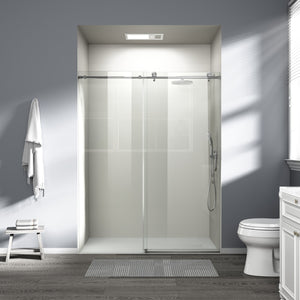 English Elm 56" Frameless Single Sliding Shower Door Tempered Glass Walk-in Bath Enclosure Brushed Nickel W1573P342102