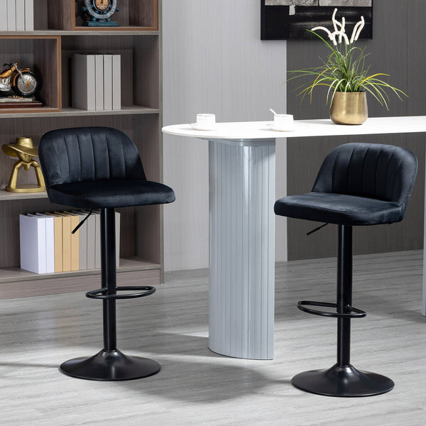 English Elm Homcom Adjustable Bar Stools Set Of 2 - Plush Velvet Swivel Kitchen Stools With Steel Frame Support W2225P217143