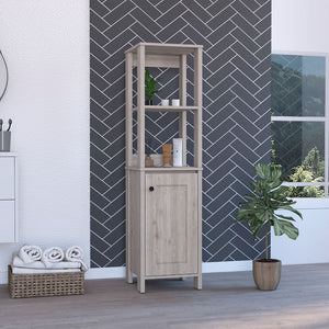 English Elm Arctic Linen storage cabinet 4-shelf single-door tall bathroom organizer in sleek light gray finish Beige 33 L x 22 W x 7 H B128P148857