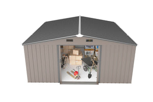 English Elm Campcraft 10x12 Ft Steel Outdoor Storage Shed with Daylight Windows and Weather Resistant Build Brown W1598S00030