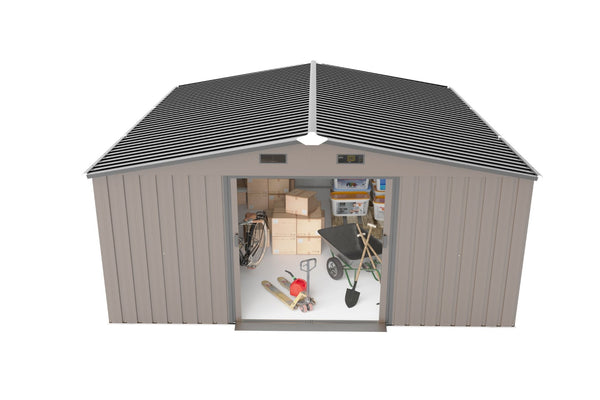 English Elm Campcraft 10x12 Ft Steel Outdoor Storage Shed with Daylight Windows and Weather Resistant Build Brown W1598S00030