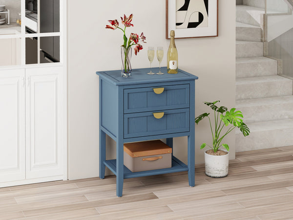 English Elm 2 Drawer Side Table with Anti-Tip Device, Back Plate Buckle & Anti-Slip Pads for Safe Stylish Storage W688119115