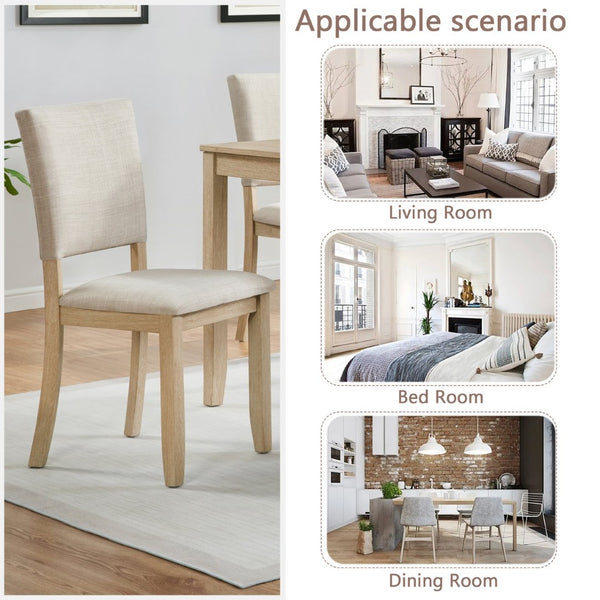 English Elm Dining Chairs Set of 4 Bentwood Rubberwood Scandinavian Style with Linen Padded Seat W1998P324480