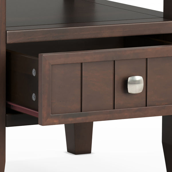 English Elm Acadian Handcrafted Solid Wood End Table In Rich Brunette Brown With Drawer & Open Shelf Storage B136P203471
