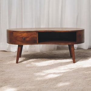 English Elm Solid Mango Wood Chestnut Wave Coffee Table With Storage, Handcrafted Nordic Design & Elegance B182P279034-GIGA
