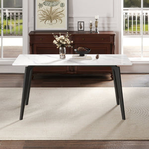 English Elm 62.99" Modern Artificial Stone Dining Table With Black Metal Legs - Sleek Design For 6 People P2 W1535S00512-GIGA