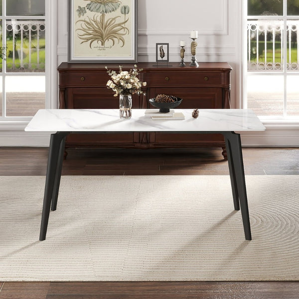 English Elm 62.99" Modern Artificial Stone Dining Table With Black Metal Legs - Sleek Design For 6 People P2 W1535S00512-GIGA