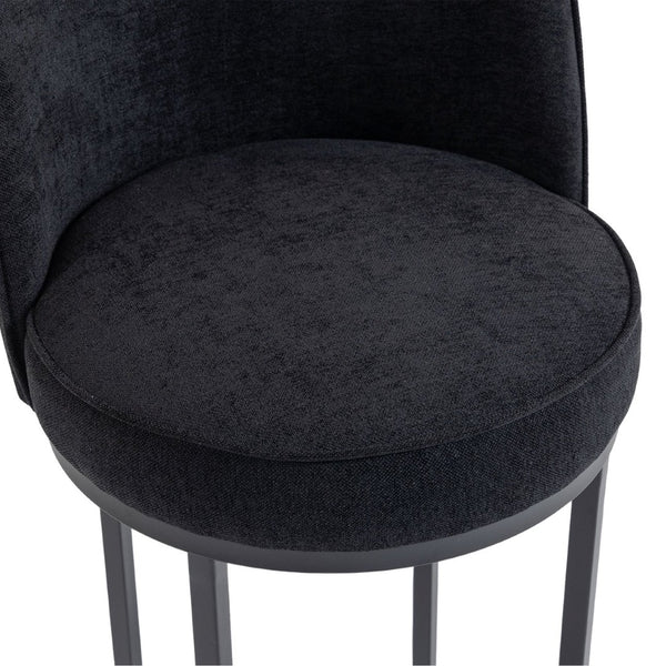English Elm Counter Height Barstools Set of 2 Linen Upholstered Barrel Seat with Iron Legs Black W395P410438