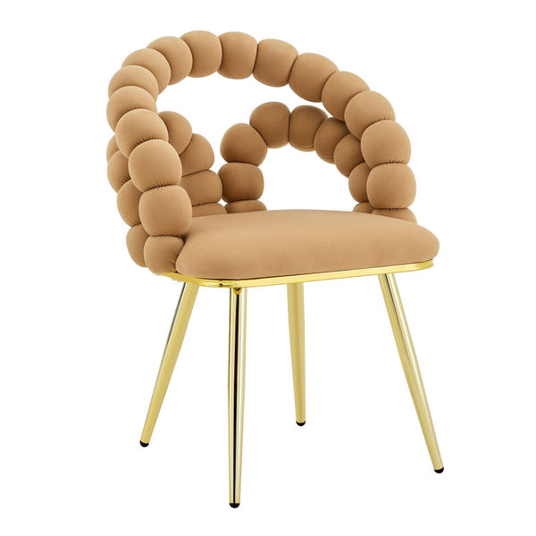 English Elm Modern Velvet Bubble Back Dining Accent Chair Set Glam Sculpted Upholstered Seating Brown,Gold W3875P446131