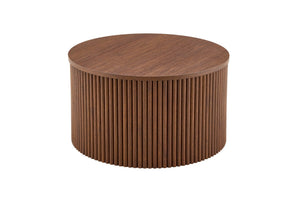 English Elm 2-piece Round Nesting Tables with Fluted Column Base Hidden Storage Oak Grain Finish Walnut W3875P396845