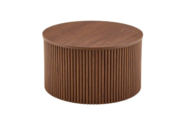 English Elm 2-piece Round Nesting Tables with Fluted Column Base Hidden Storage Oak Grain Finish Walnut W3875P396845