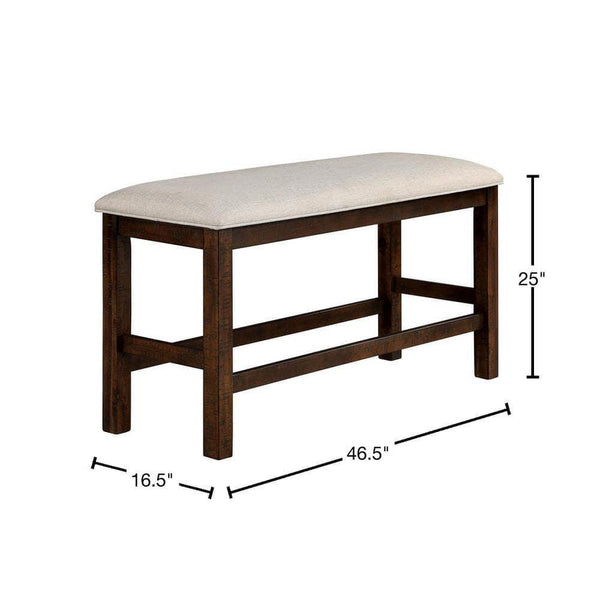 English Elm Rustic Counter Height Bench with Beige Fabric Cushion and Rustic Oak Wood Base, 46.5" L, Welts B011P367178