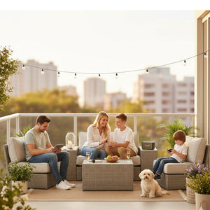 English Elm All-Weather Wicker Sectional Set For 4 – Pre-Assembled Outdoor Comfort With Plush Cushions & Table B120S00241