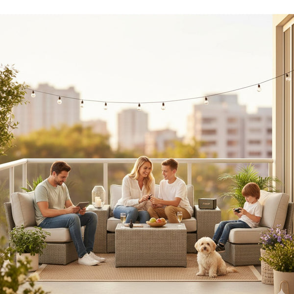 English Elm All-Weather Wicker Sectional Set For 4 – Pre-Assembled Outdoor Comfort With Plush Cushions & Table B120S00241