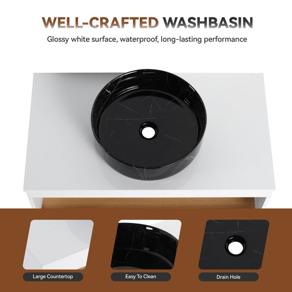 English Elm 36" Floating Bathroom Vanity Light Oak Modular Cabinet with Gel Coat Integrated Sink White + Light Oak,White+Black W3450S00065
