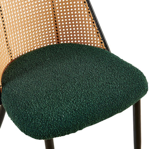 English Elm Green Rattan Dining Chairs Set Of 4 - Stylish Boucle Upholstered Seats With Natural Cane Backs W1164P218674
