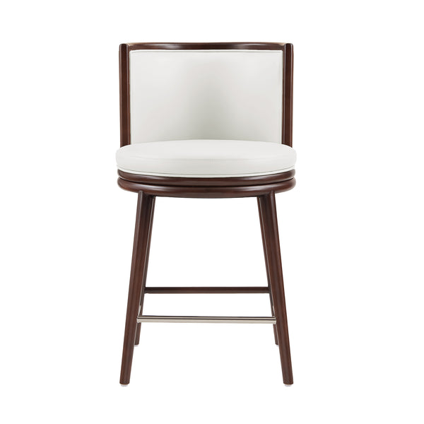 English Elm Evalyn Upholstered White Leatherette Counter Stool with Beech Wood Legs, Foam-Padded, Commercial Grade B365P398056