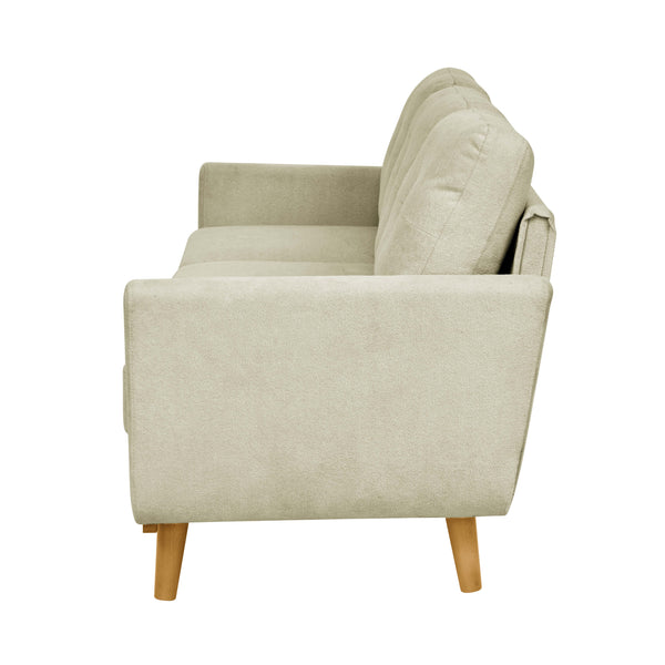 English Elm 74" Wide Upholstered Tufted Sofa Beige Microfiber — Plush Seating, Tufted Elegance & Durable Wooden Base B343P315747