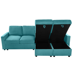 English Elm 103.9" Sectional Sofa with Hidden Storage Chaise, Reconfigurable U-Shape, 4 USB Ports, Durable Twill Upholstery Teal N719S001950T