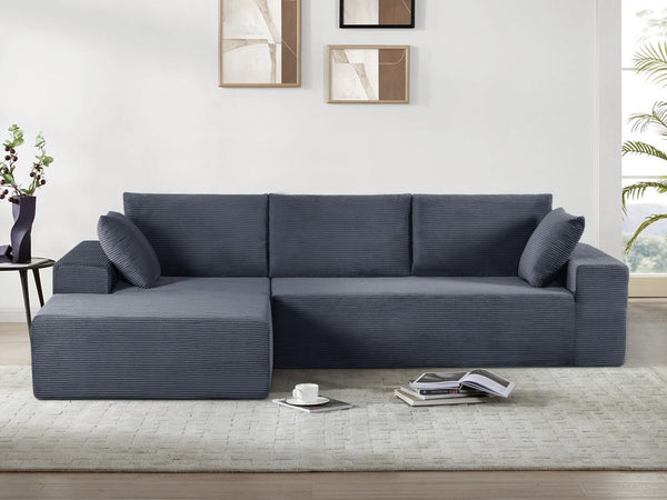 English Elm Cozyform Convertible Sectional Sofa In Dark Gray Corduroy, No Assembly Modern Couch For Any Space B2735P359711