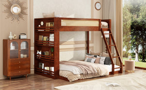 English Elm Twin Over Full Bunk Bed with Cane Guardrail Led Lighting and Built-in Bookshelf Espresso LT000351AAP