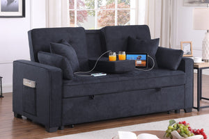 English Elm Corrado Woven Fabric Sleeper Loveseat with Console Cup Holders and Charging Ports Dark Gray B2749S00241