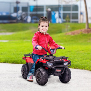 English Elm Aosom 12v Kids Battery Powered Atv Quad with Led Lights Music Usb Treaded Tires W2225P249796