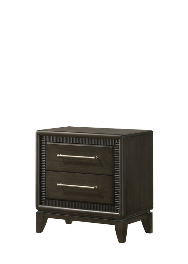English Elm 1pc Dark Brown Nightstand with Two Soft-Close Drawers, Bar Handles, Tapered Feet, Rustic Chic Wood Finish B011P342790