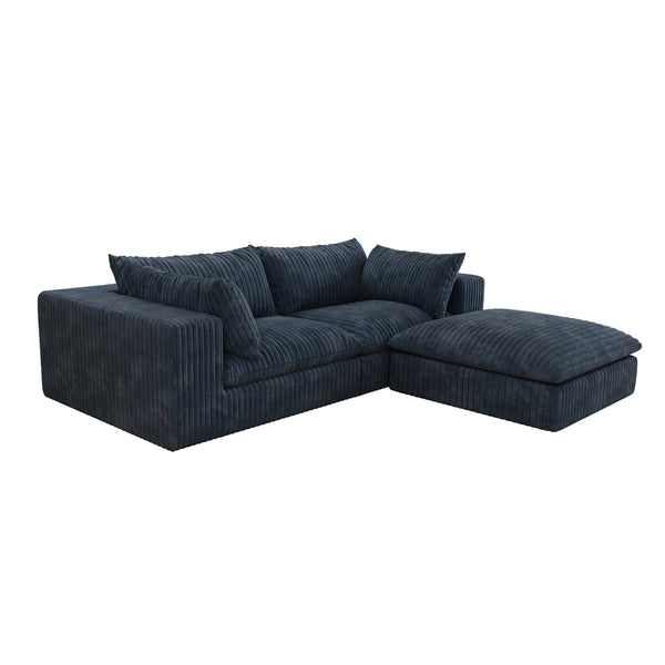 English Elm 39.8" Cloud Sofa - Plush Corduroy Modular Couch With Removable Cushions, No Assembly Needed, Blue W2824S00083
