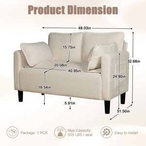 English Elm 48" Corduroy Compact Loveseat with Side Pocket Solid Wood Frame for Small Spaces Beige W2715P409864