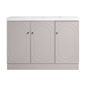 English Elm 48" Freestanding modern bathroom vanity with integrated white resin sink, soft-close doors, durable plywood finish khaki W999S00337