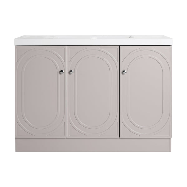 English Elm 48" Freestanding modern bathroom vanity with integrated white resin sink, soft-close doors, durable plywood finish khaki W999S00337