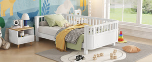 English Elm Twin Solid Pine Platform Bed with Guardrail for Kids — Low Profile White Twin Bed, Durable 250lb Capacity W2593P296772