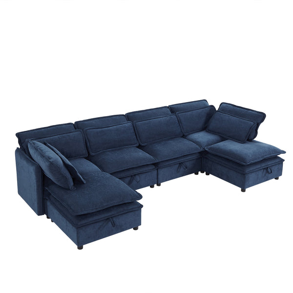 English Elm U_Style Large U-Shaped Modular 6-Seater Sofa with Storage, Convertible Sofa Bed, Removable Covers, Modern Comfort and Durable Frame Dark Blue WY000447AAC