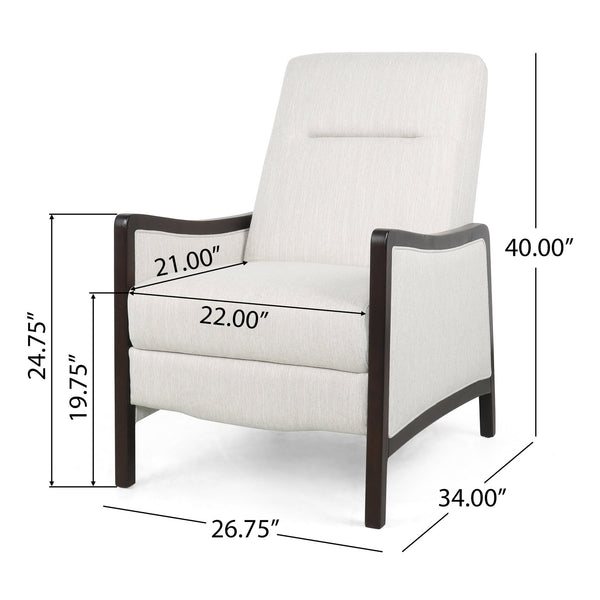 English Elm Christopher Knight Home® - Fabric Recliner Chair Mid-Century Push-Back Upholstered Armchair with Thick Cushion and Birch Frame Beige 70449.00BGE
