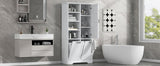 English Elm Bathroom Storage Cabinet With Doors and Drawers, Tilt-Out Laundry Hamper, Multiple Storage Space, Freestanding Style, Open Shelve, Adjustable Shelf, White (Old Sku:Wf530560Aak)