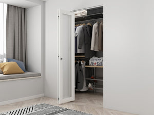 English Elm 30 in Matte Mdf Bi-fold Door with Frosted Glass Panels Hardware and Handle Included White B2763P483197