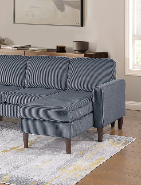English Elm 3pc Sectional Sofa Set with Dual Chaises Corduroy Upholstery Modern Square Arms Tapered Legs Cozy Comfort Dark Gray 47 L x 18 W x 58 H B011P340109