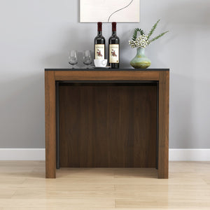 English Elm Modern Expandable Dining Table with Built-In Outlet, 5-Panel Extendable Space-Saving Design for Gatherings Walnut+black W331S00190