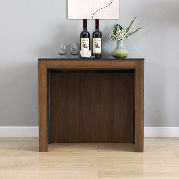 English Elm Modern Expandable Dining Table with Built-In Outlet, 5-Panel Extendable Space-Saving Design for Gatherings Walnut+black W331S00190
