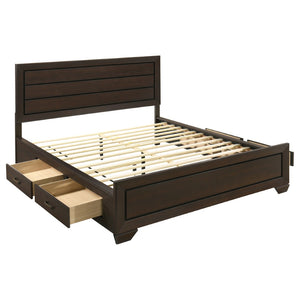 English Elm Holmgren Eastern King Storage Bed with Recessed Panel Headboard in Dark Cocoa Wood B062S01850