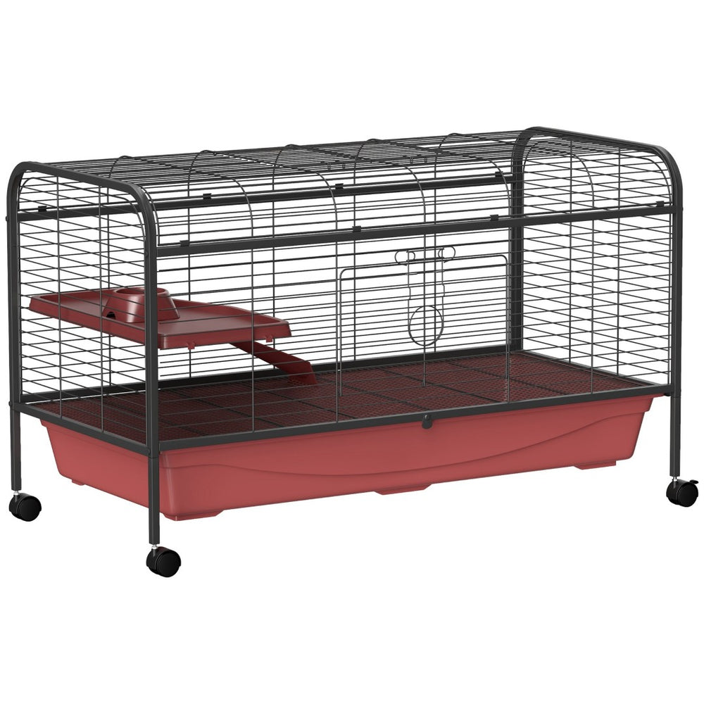 English Elm Pawhut Multi-level Rabbit Ferret Enclosure Steel Frame Rolling Wheels Feeder Ramp W2225P229487