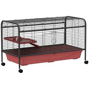 English Elm Pawhut Multi-level Rabbit Ferret Enclosure Steel Frame Rolling Wheels Feeder Ramp W2225P229487