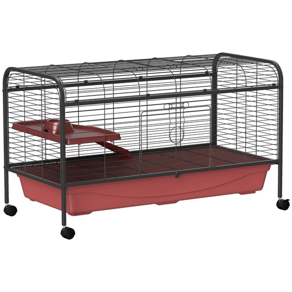 English Elm Pawhut Multi-level Rabbit Ferret Enclosure Steel Frame Rolling Wheels Feeder Ramp W2225P229487