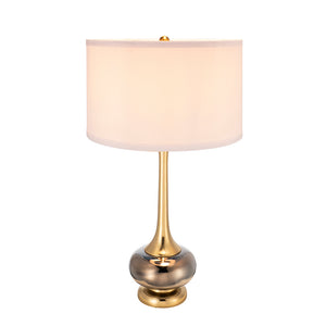 English Elm D15x29" Modern Brass Table Lamp with Reeded Bamboo Stem and Drum Shade — Chic Preppy Lighting Accent Multicolor W2078P326345