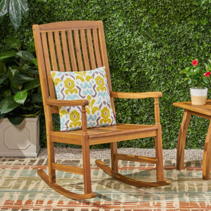 English Elm Acacia Hardwood Outdoor Rocking Chair Slatted Back Porch Rocker for Deck or Yard N778P438694T