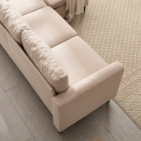 English Elm Small L-Shaped Sofa with Storage Ottoman and Side Pockets, Velvet 3-Seat Space-Saving Couch Beige W2705P255381