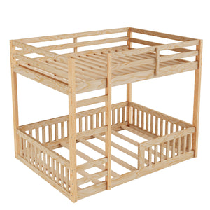 English Elm Full Full over Full Wood Bunk Bed with Ladder & Guardrails, Space-Saving Pine Frame for Kids Rooms Natural N7090002223D
