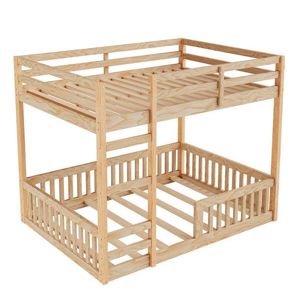 English Elm Full Full over Full Wood Bunk Bed with Ladder & Guardrails, Space-Saving Pine Frame for Kids Rooms Natural N7090002223D