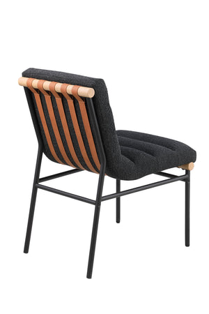 English Elm Lahni Boucle Dining Chair Set of 2 with Cognac PU Accents, Wood-Look Bar & Black Iron Legs B061P234544